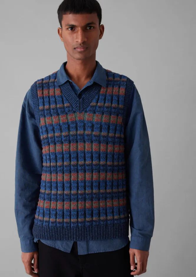 Tops & Tees|Knitwear-TOAST Grid Stitch Tank Top BlueMulti