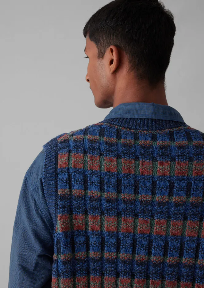 Tops & Tees|Knitwear-TOAST Grid Stitch Tank Top BlueMulti