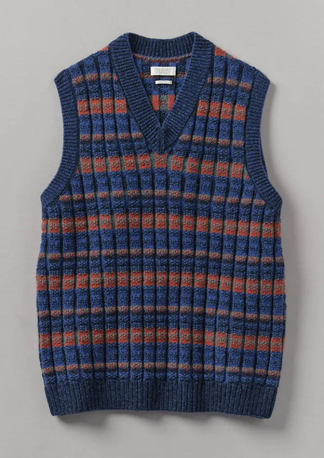 Tops & Tees|Knitwear-TOAST Grid Stitch Tank Top BlueMulti