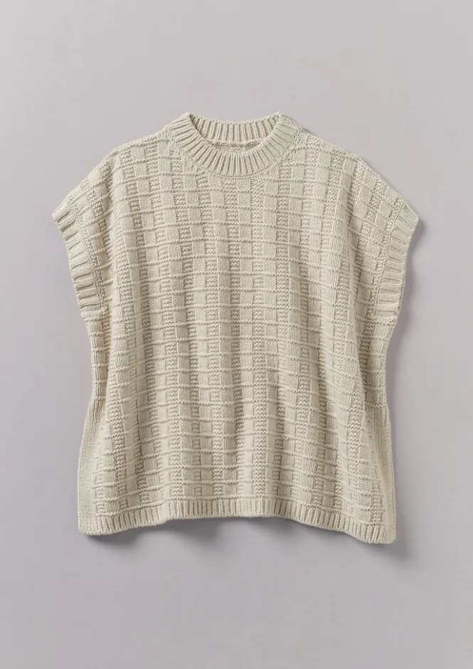 Knitwear-TOAST Grid Stitch Wool Cotton Tank Bone