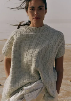 Knitwear-TOAST Grid Stitch Wool Cotton Tank Bone