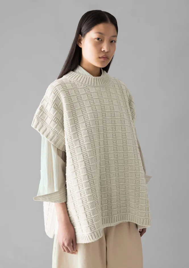 Knitwear-TOAST Grid Stitch Wool Cotton Tank Bone