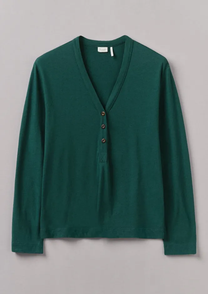 Linen|Jersey-TOAST Half Placket Cotton Linen Tee DeepTeal