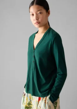 Linen|Jersey-TOAST Half Placket Cotton Linen Tee DeepTeal