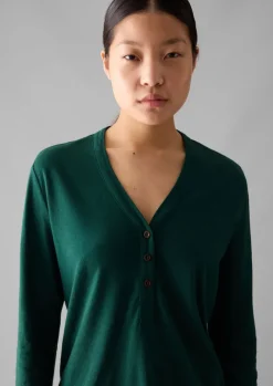 Linen|Jersey-TOAST Half Placket Cotton Linen Tee DeepTeal