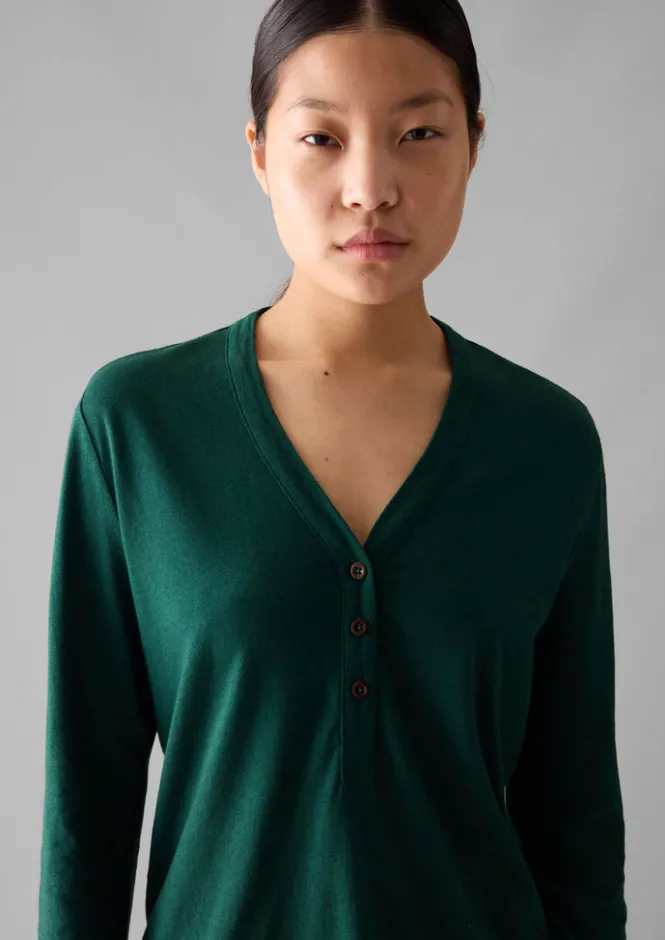 Linen|Jersey-TOAST Half Placket Cotton Linen Tee DeepTeal