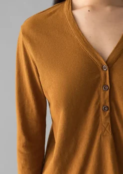 Linen|Jersey-TOAST Half Placket Cotton Linen Tee Cumin