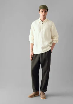 Linen|Shirts-TOAST Half Placket Linen Shirt Parchment
