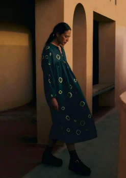 Dresses-TOAST Hand Bandhini Silk Dress OilGreen/LimeGreen