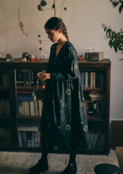Dresses-TOAST Hand Bandhini Silk Dress OilGreen/LimeGreen