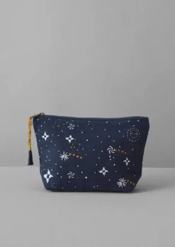 Textiles|Bathroom-TOAST Hand Embroidered Celestial Pouch Indigo