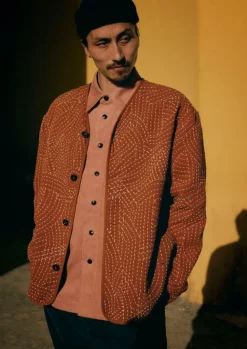 Coats & Jackets-TOAST Hand Embroidered Kantha Relaxed Jacket RedGranite