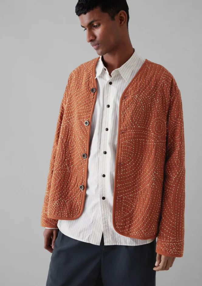 Coats & Jackets-TOAST Hand Embroidered Kantha Relaxed Jacket RedGranite