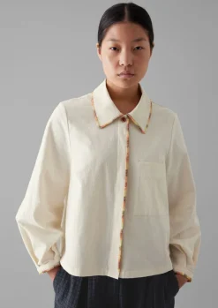 Shirts|Tops & Tees-TOAST Hand Embroidered Textured Cotton Shirt Ecru/Multi