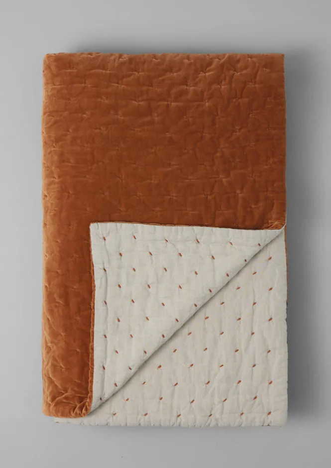 Textiles|Blankets & Throws-TOAST Hand Quilted Velvet Bedspread SoftGinger/Natural