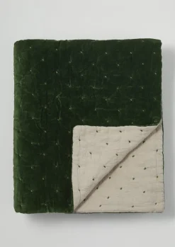 Textiles|Blankets & Throws-TOAST Hand Quilted Velvet Throw DarkOlive/Natural