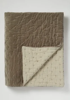 Textiles|Blankets & Throws-TOAST Hand Quilted Velvet Throw SoftMole/Natural