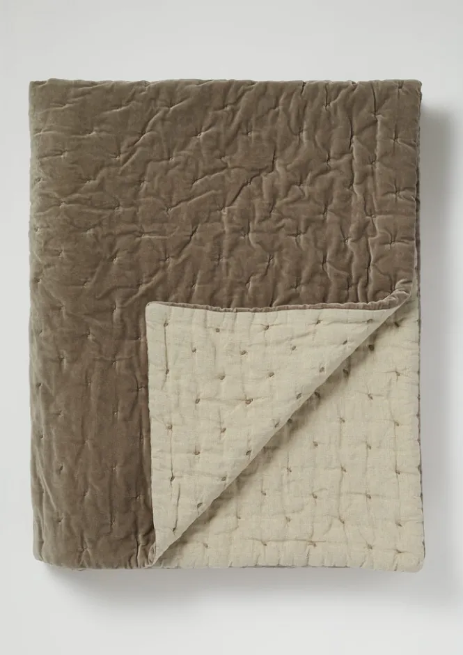 Textiles|Blankets & Throws-TOAST Hand Quilted Velvet Throw SoftMole/Natural