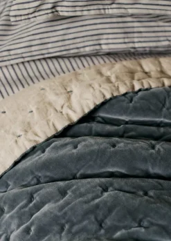 Textiles|Blankets & Throws-TOAST Hand Quilted Velvet Throw MineralBlue/Natural