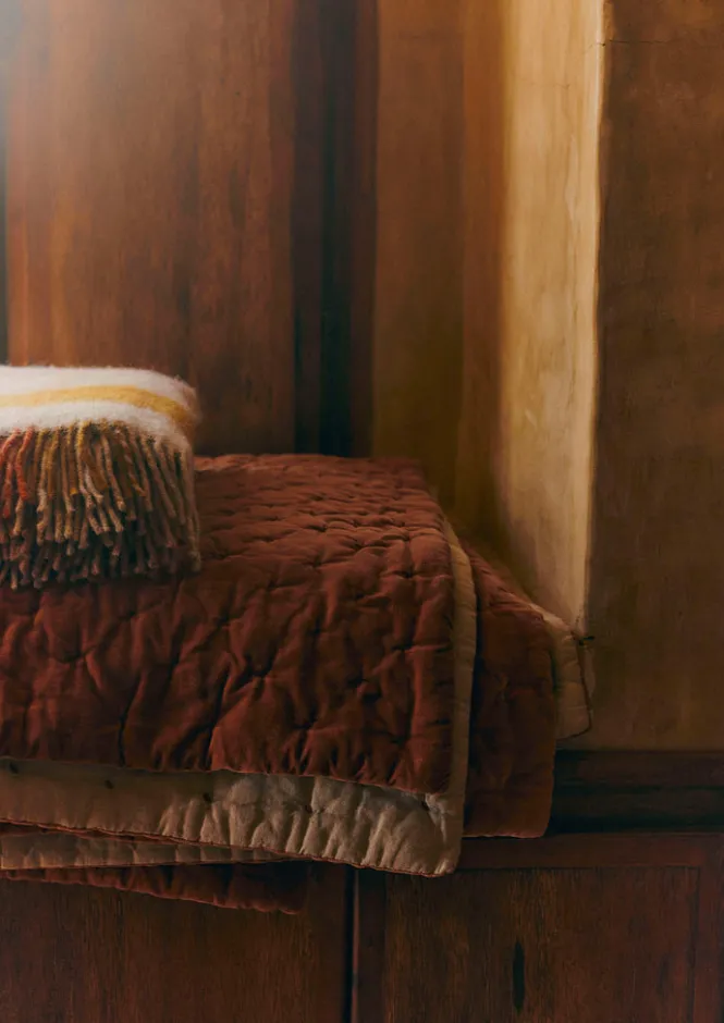 Textiles|Blankets & Throws-TOAST Hand Quilted Velvet Throw SoftGinger/Natural