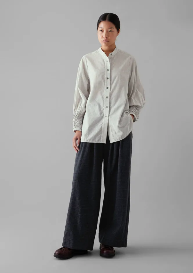 Shirts|Tops & Tees-TOAST Hand Smocked Stripe Cotton Linen Shirt Charcoal/Ecru