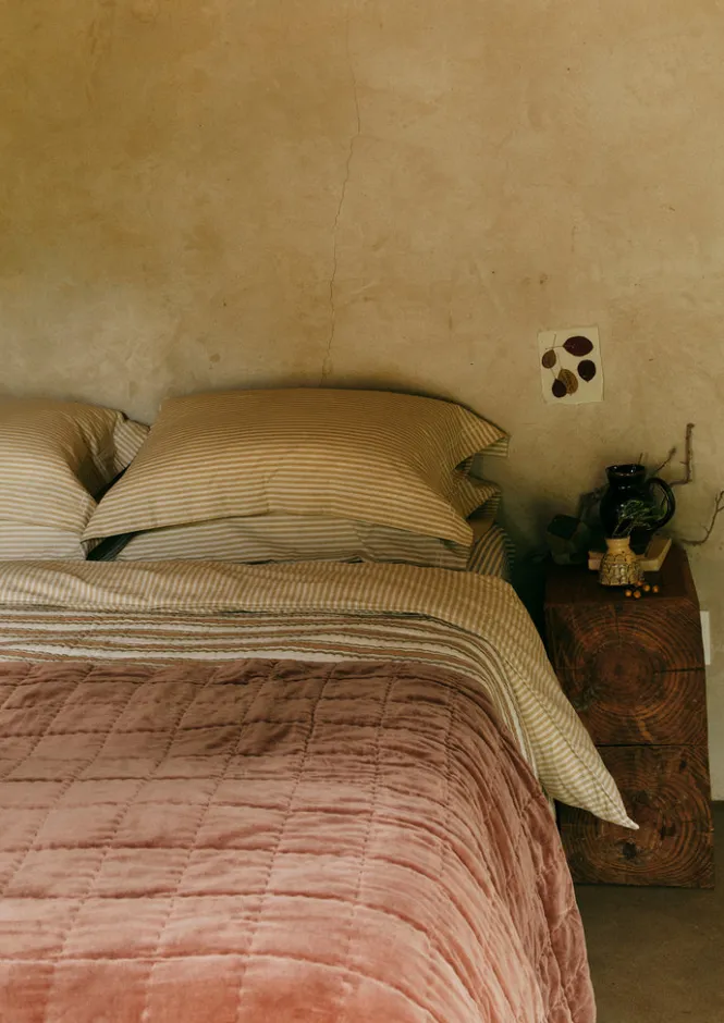 Textiles|Blankets & Throws-TOAST Hand Stitched Organic Velvet Quilt Dulse