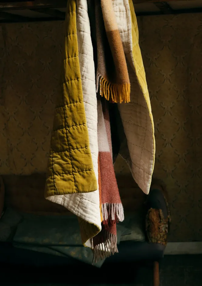 Textiles|Blankets & Throws-TOAST Hand Stitched Organic Velvet Quilt Pomelo