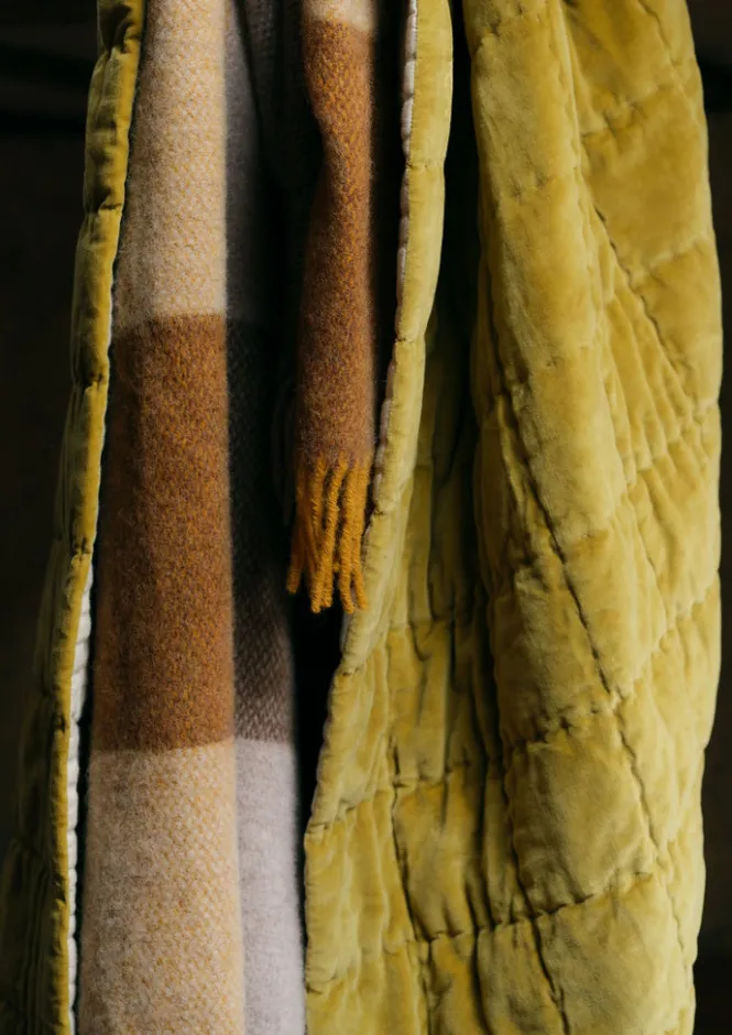 Textiles|Blankets & Throws-TOAST Hand Stitched Organic Velvet Quilt Pomelo
