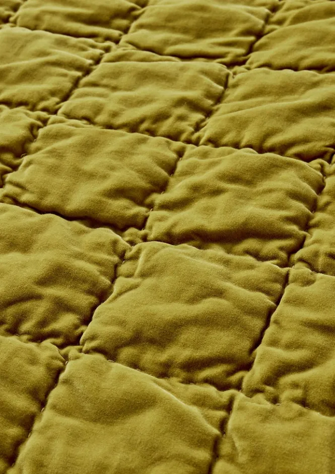 Textiles|Blankets & Throws-TOAST Hand Stitched Organic Velvet Quilt Pomelo
