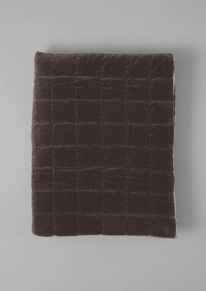 Textiles|Blankets & Throws-TOAST Hand Stitched Velvet Bedspread Smoke/Natural