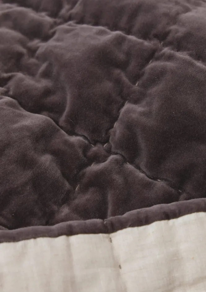 Textiles|Blankets & Throws-TOAST Hand Stitched Velvet Bedspread Smoke/Natural