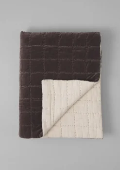 Textiles|Blankets & Throws-TOAST Hand Stitched Velvet Bedspread Smoke/Natural