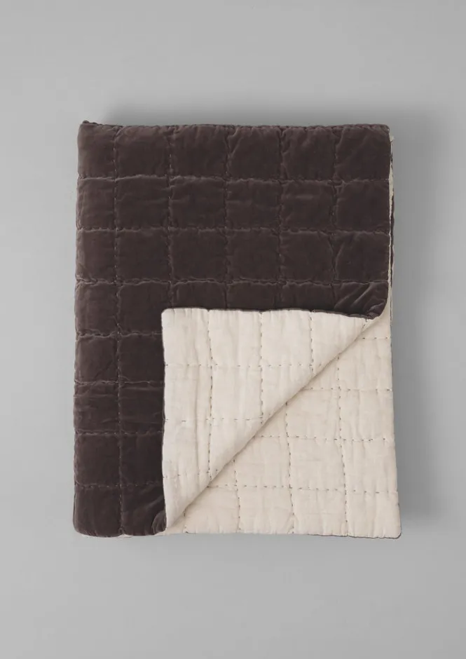 Textiles|Blankets & Throws-TOAST Hand Stitched Velvet Quilt Smoke/Natural