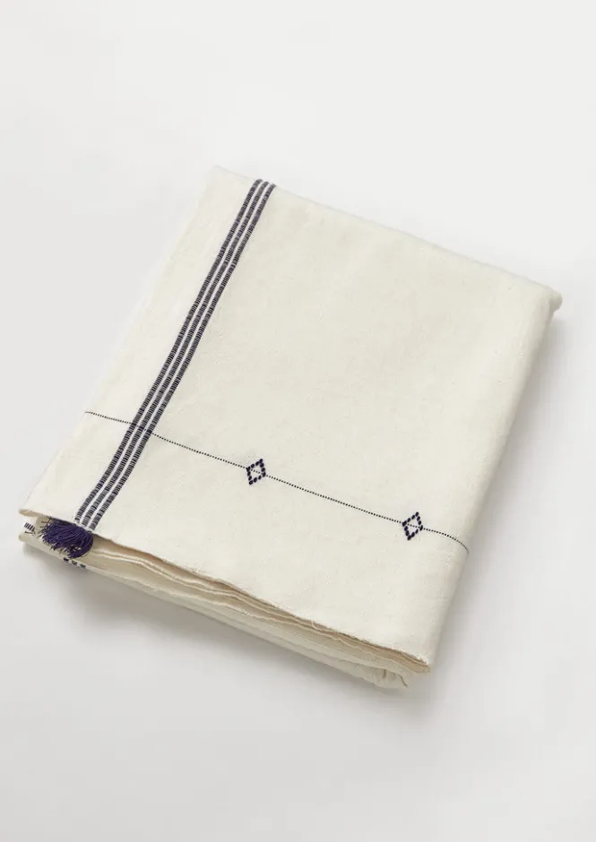 Textiles|Outdoor-TOAST Hand Woven Cotton Tablecloth Ecru/ProvenceBlue