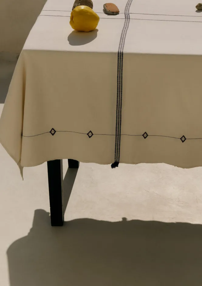 Textiles|Outdoor-TOAST Hand Woven Cotton Tablecloth Ecru/ProvenceBlue