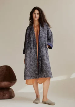 Gowns|Nightwear-TOAST Hand Woven Crosshatch Kantha Gown DeepBlue