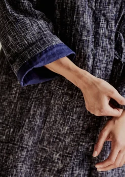 Gowns|Nightwear-TOAST Hand Woven Crosshatch Kantha Gown DeepBlue