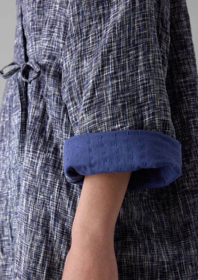 Gowns|Nightwear-TOAST Hand Woven Crosshatch Kantha Gown DeepBlue
