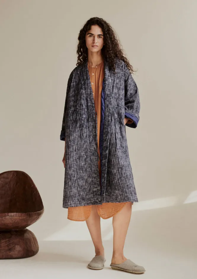 Gowns|Nightwear-TOAST Hand Woven Crosshatch Kantha Gown DeepBlue