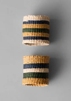 Textiles|Kitchen-TOAST Hand Woven Iraca Napkin Rings Brick/Multi