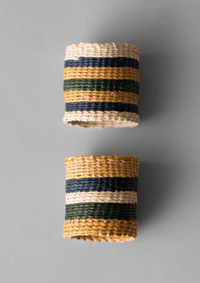 Textiles|Kitchen-TOAST Hand Woven Iraca Napkin Rings Brick/Multi