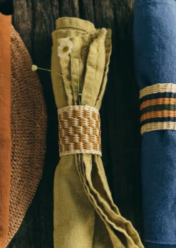 Textiles|Kitchen-TOAST Hand Woven Iraca Napkin Rings Brick/Multi