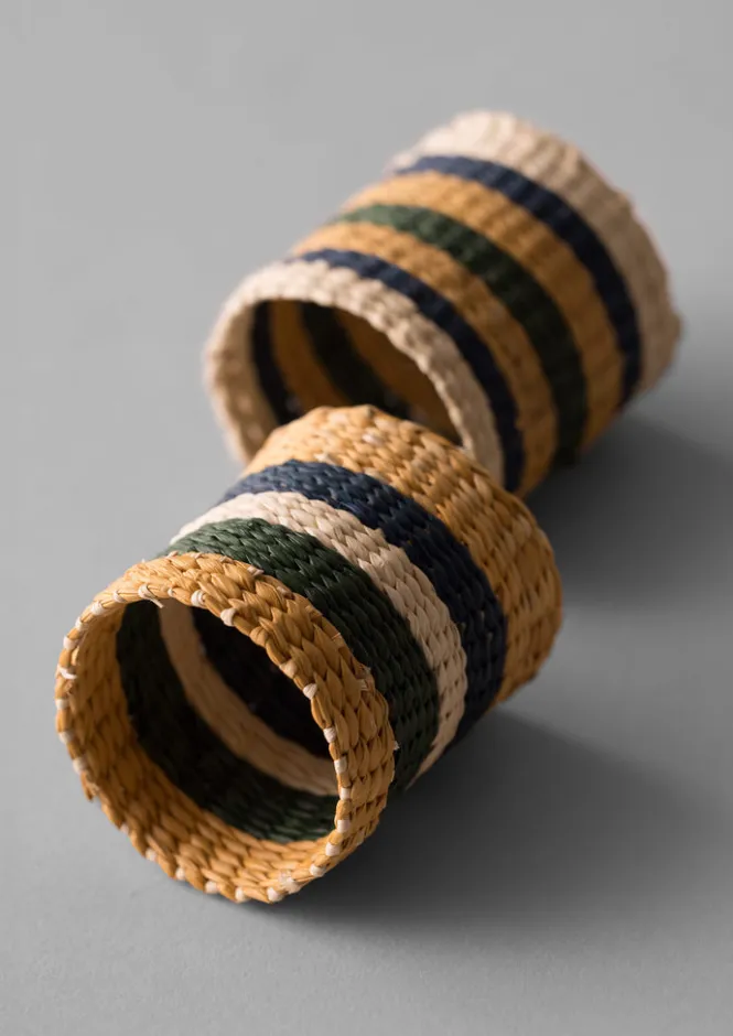 Textiles|Kitchen-TOAST Hand Woven Iraca Napkin Rings Brick/Multi