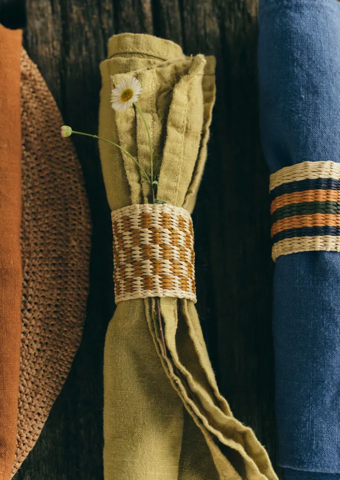 Textiles|Kitchen-TOAST Hand Woven Iraca Napkin Rings Brick/Multi