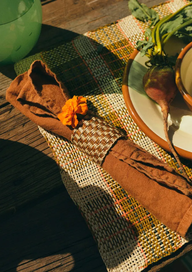 Textiles-TOAST Hand Woven Iraca Napkin Rings Natural/Multi