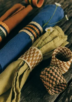 Textiles-TOAST Hand Woven Iraca Napkin Rings Natural/Multi