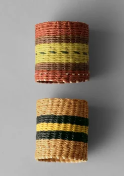 Textiles|Kitchen-TOAST Hand Woven Iraca Napkin Rings Citron/Multi