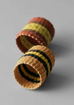 Textiles|Kitchen-TOAST Hand Woven Iraca Napkin Rings Citron/Multi