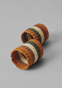 Textiles|Kitchen-TOAST Hand Woven Iraca Napkin Rings Sand/Multi