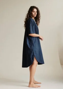 Nightwear|Loungewear-TOAST Hand Woven Sketched Check Nightdress Twilight/Ecru